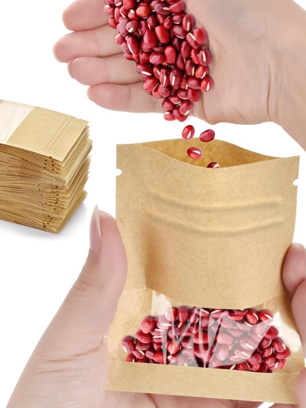 100 Pcs Small Resealable Seed Envelopes, Mini Kraft Bags with Window, 2.7"x3.5"